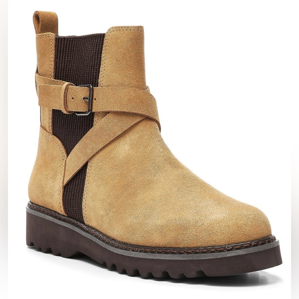 Donald Pliner NWT Sz 8.5 Captain Leather & Suede Bootie in Caramel